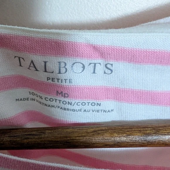 Talbots Pink & White Cotton Striped Floral Long Sleeve Tee Shirt MP - Picture 3 of 5